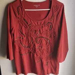 Coldwater Creek Deep Red Embellished Blouse